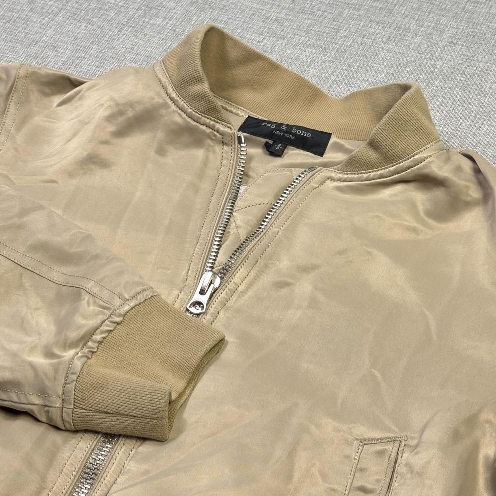 Rag & Bone Bomber Jacket Womens S Beige Nylon Lined Full Zip Pockets Lightweight